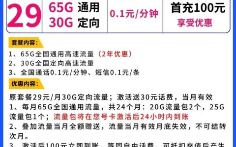 电信无极卡套餐介绍 29元月租包95G流量