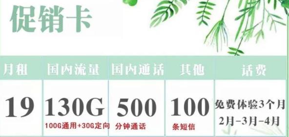 流量和语音你更需要哪个？电信促销卡月租19元可享130G+500分钟+100条短信+前3个月免费体验