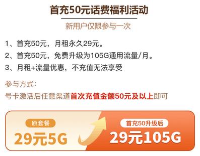 联通畅玩卡29元套餐申请入口，首冲50话费激活套餐