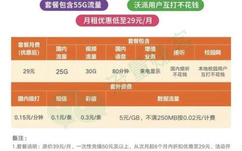 4G沃派校园卡：29元流量不限量，视频免流，适合学生