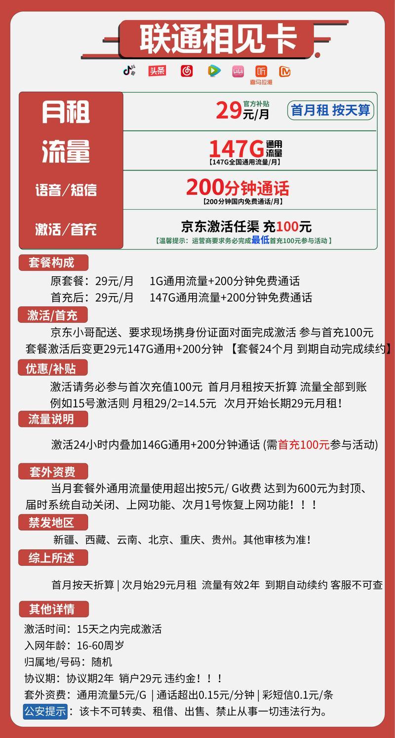 联通月租29元套餐，147G流量+200分钟通话，性价比超高