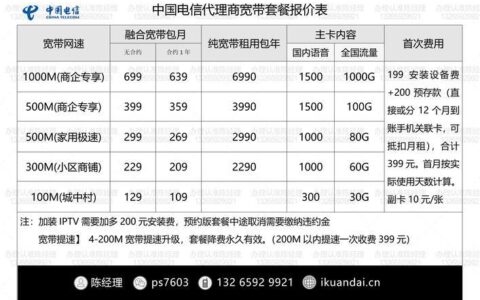 2023年中国电信宽带资费表