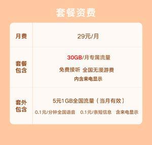 联通大王卡29元套餐，月租低流量高，适合日常使用