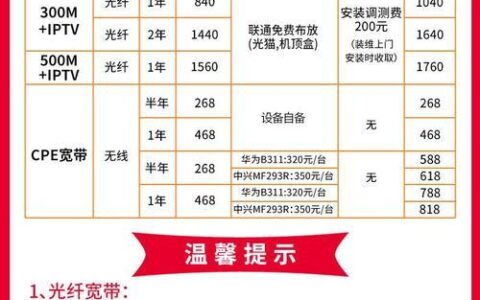 武汉联通宽带套餐价格表2023年