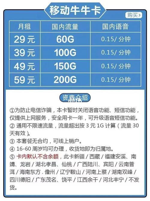 我想买一张移动流量卡，多少钱？